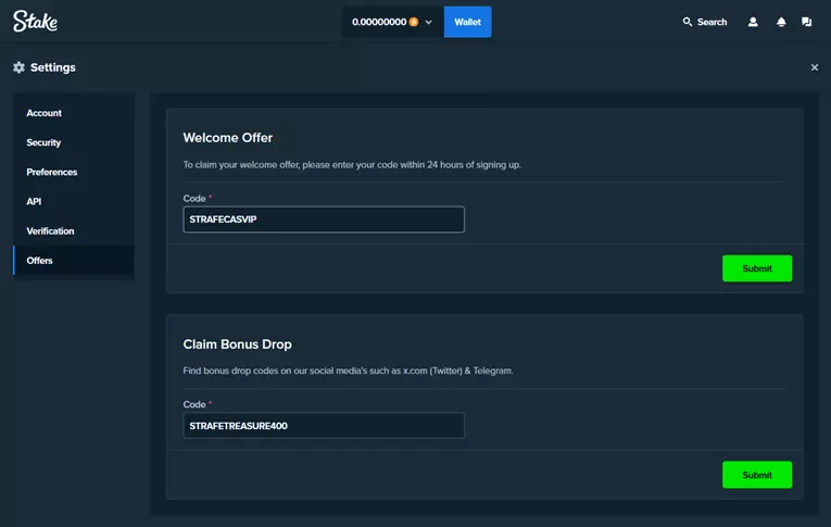 Stake.com Bonus Drop Code Page