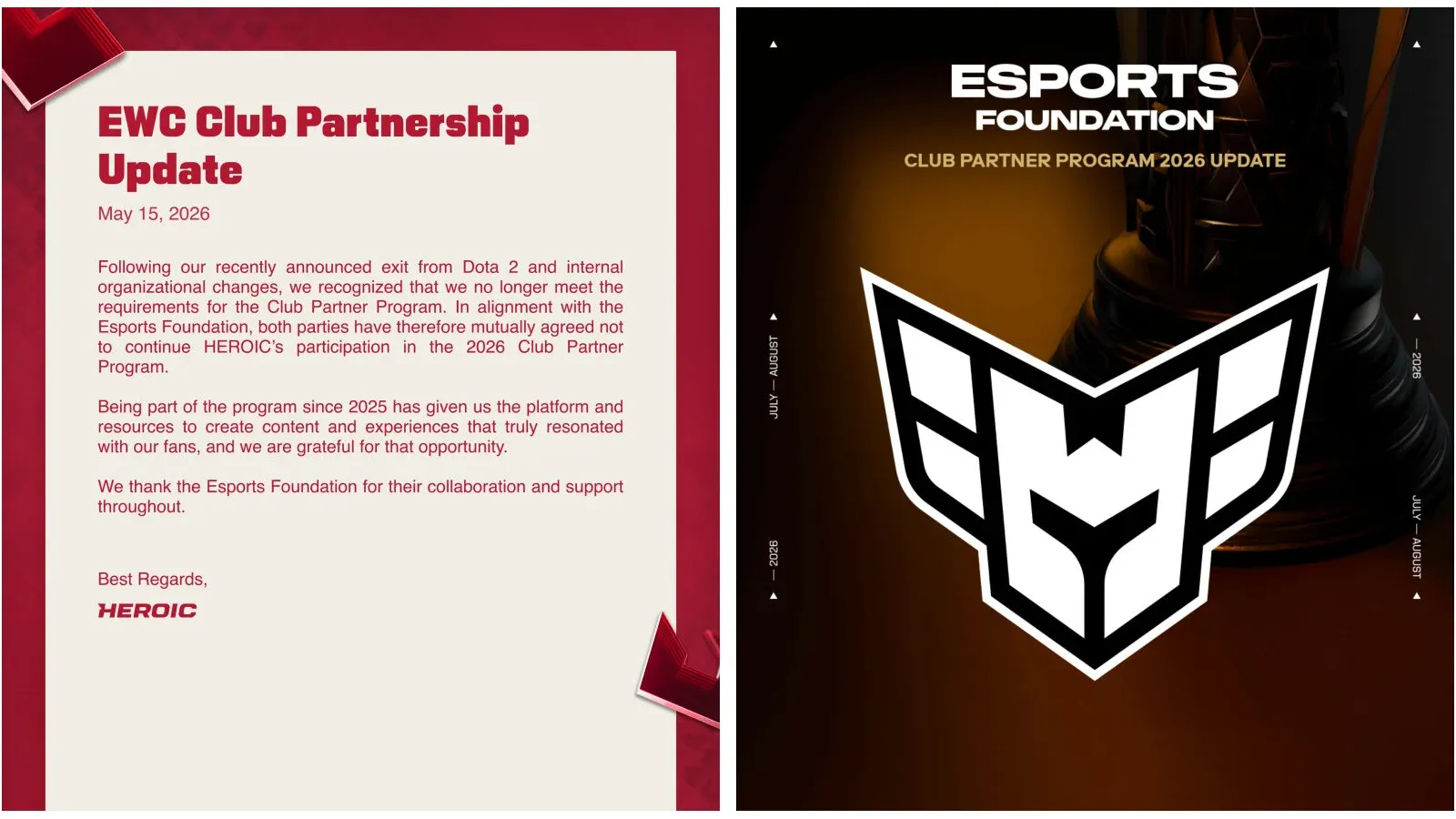 Heroic Has Left the Esports Foundation Club Partner Program