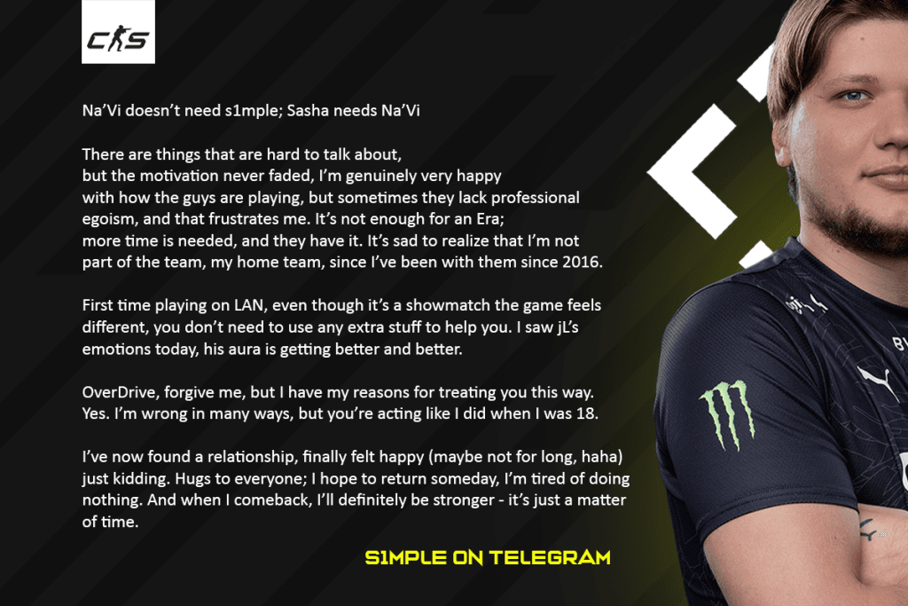 s1mple promises return to professional Counter-Strike